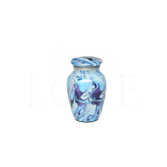 Alloy Classic Cremation Keepsake Urn Blue and Purple Swirl - Anchored by Love