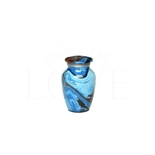 Alloy Classic Cremation Keepsake Urn Blue Brown Swirls - Anchored by Love