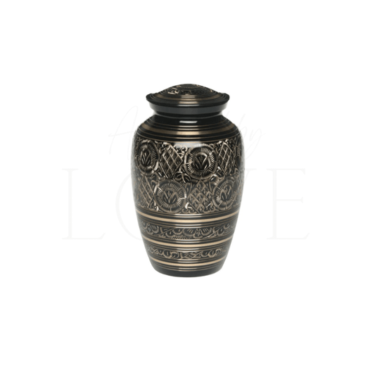 Black & Gold Etched Urn - Anchored by Love