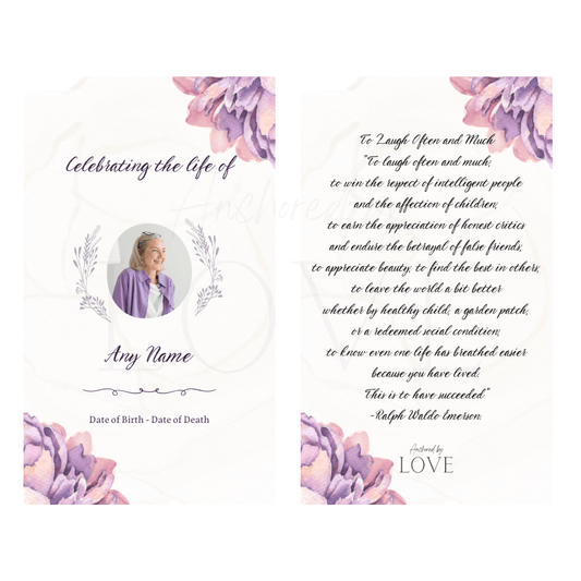 Purple Watercolor Prayer Card - Anchored by Love